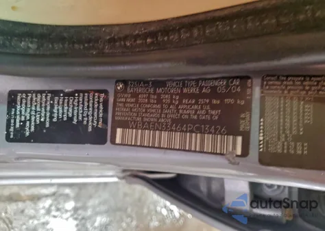 2004 BMW 325 It из США, поврежденный, VIN WBAEN33464PC13426